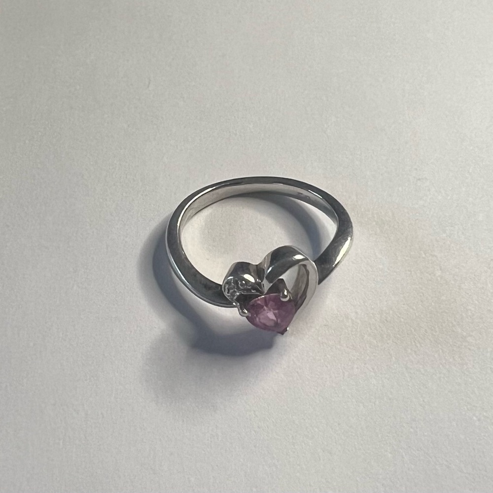 Sterling silver 925 pink sapphire Heart Ring size 6 3/4